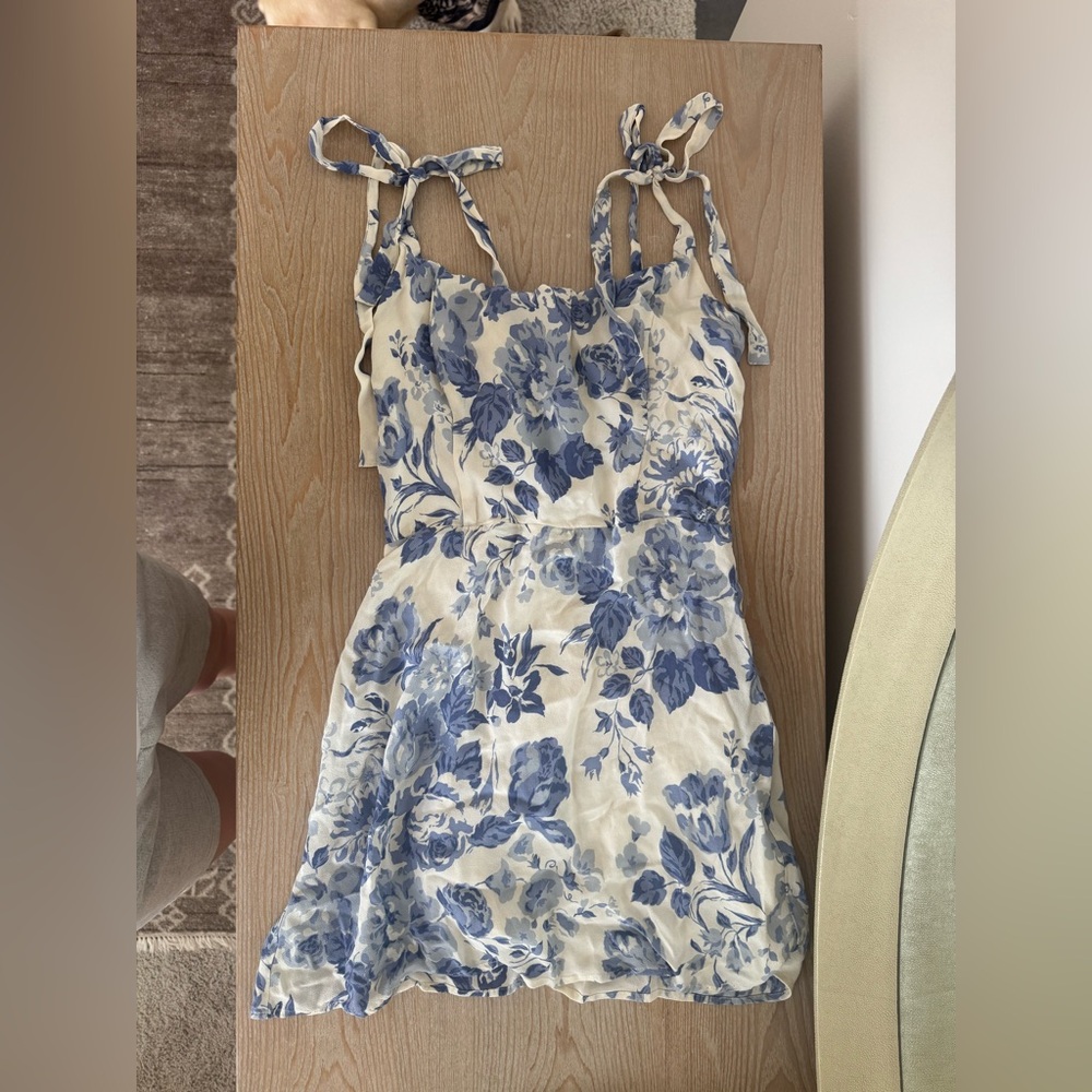 Reformation Blue and Cream Floral Annabell dress
